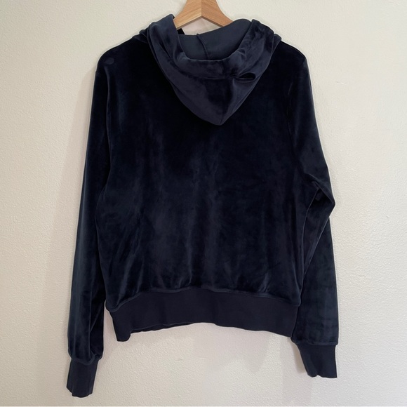 Urban Outfitters Easy Does It Velour Hoodie Sweatshirt - Midnight Blue - Picture 2 of 12